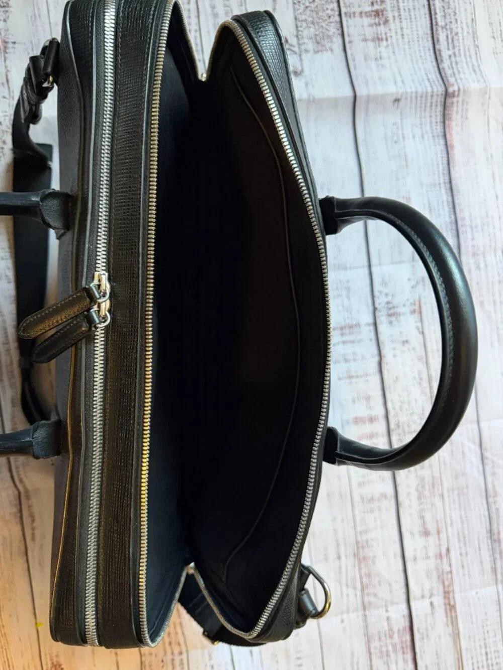 Smythson of Bond Street Black Leather Briefcase Ludlow
